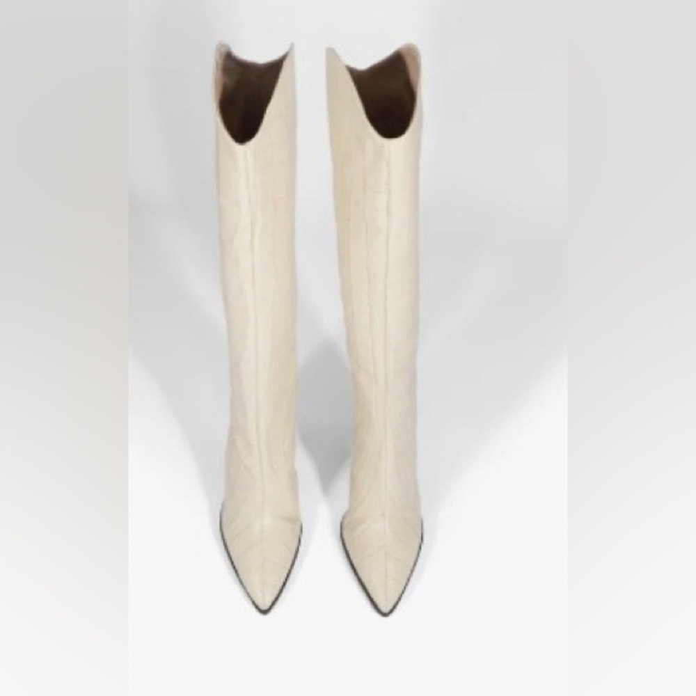 MARYANA BLOCK CROCODILE-EMBOSSED LEATHER BOOT